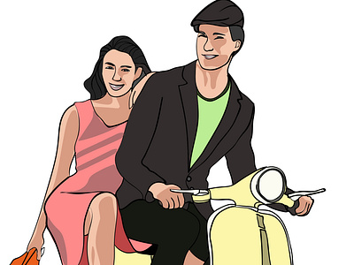 Couple ride motorcycle