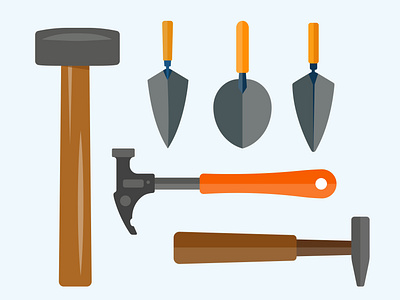 Hammer And Bricklayer Trowel, Illustrations Vector Collection.