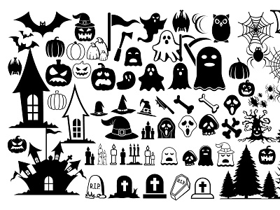 Best big set of Halloween black one hundred vector with icon. treat