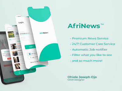 AfriNews: News App with 24/7 Customer Care Service editorial illustration joseph ojo logo mobile app news ui ui design uiux user interface