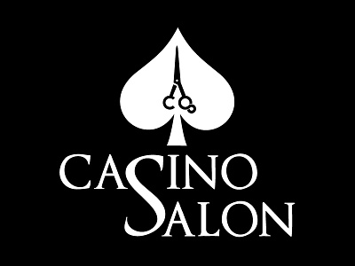 Casino Salon Logo beauty black cards casino clubs cutting hair king salon scissor spades