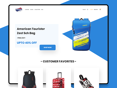 American tourister bag website redesign bottle game logo ui design uiux web design website