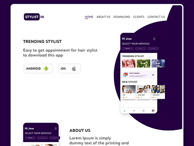 Hair stylist mobile app Intro website design app haircut hairstyle illustration mobile app websites