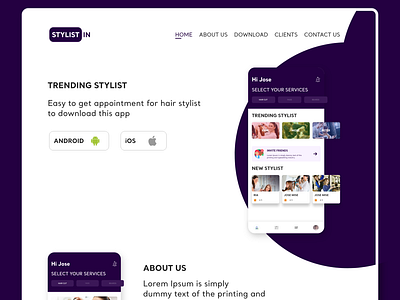 Hair stylist mobile app Intro website design