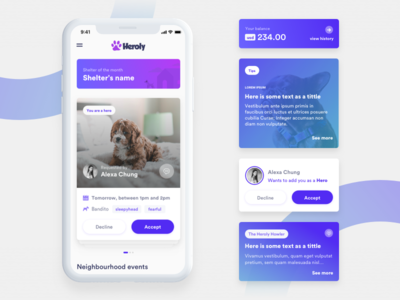 Heroly App app cards clean decemberlabs dogs ios pets ui