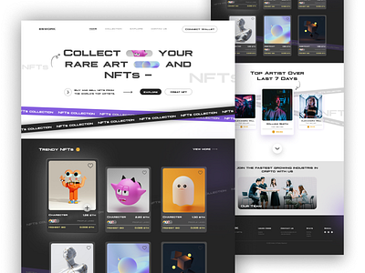 Collect Your Rare Art and NFTs- UI Design akmeliasunny full ui design full website design graphic design landiing page design landing page modern design nft collection nft ui nfts trendy nfts ui ui web design