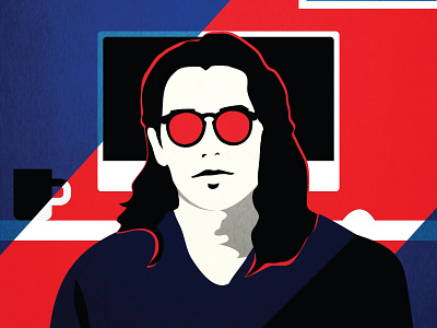 Designer blue designer desk face glasses illustration long hair mac portrait red vector