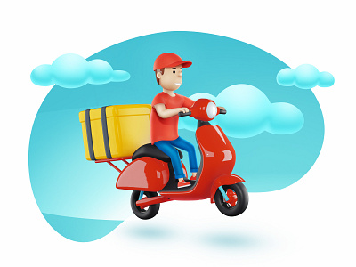 Express Delivery 3d bike bubble character delivery delivery service express food man manga object people restaurant scooter service sky