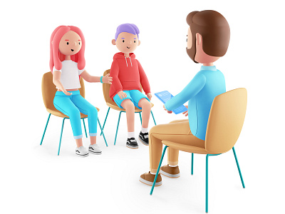 Interview 3d boy business girl illustration interview kids object talk web webdesign