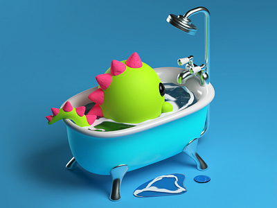 Cute Dino 3d art blue bubble cute dino illustration object