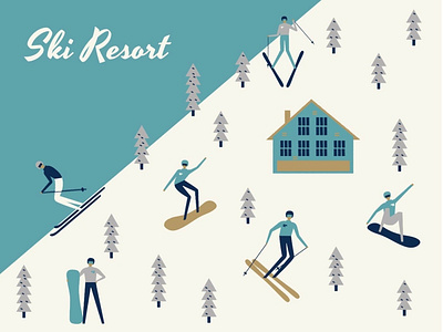 Ski resort illustration extreme illustration mountain ski ski resort skiing snow snowboard snowboarding vintage winter winter sports
