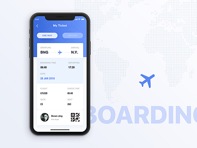 Boarding pass blue boarding design interface pass ui