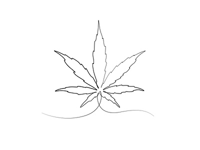 cannabis leaf black & white vector abstract one line drawing