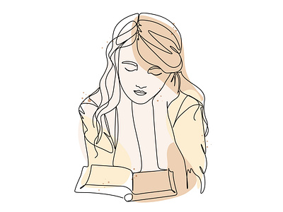 girl reading book drawing line art illustration vector
