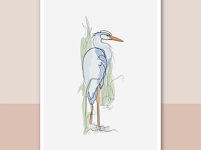 Great blue heron seabird vector line drawing illustration