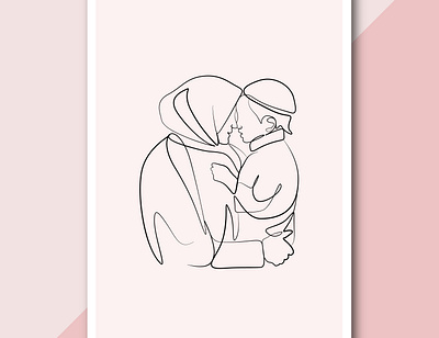 Mother with hijab holding her baby abstract line drawing design illustration line art line art illustration line drawing minimalist minimalist art vector art