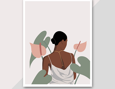 women with flower flat vector drawing wall art print free vector art illustration line art line art illustration line drawing minimalist minimalist art vector art