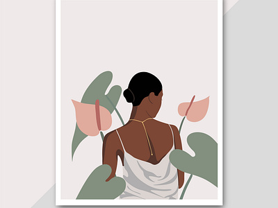 women with flower flat vector drawing wall art print free vector
