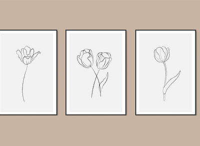 Set of 3 abstract tulip line drawing wall art print flowers design illustration line art line art illustration line drawing minimalist minimalist art vector art