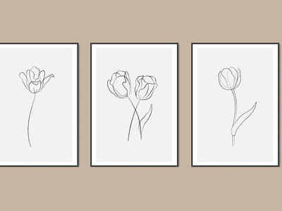 Set of 3 abstract tulip line drawing wall art print flowers