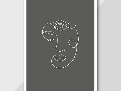 Abstract Line Drawing woman's face with the sun on her forehead