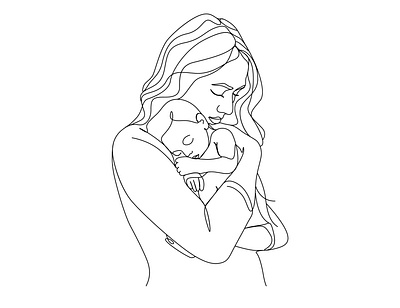 Mom Holding her baby abstract vector black and white linedrawing design illustration line art line art illustration line drawing minimalist minimalist art vector art