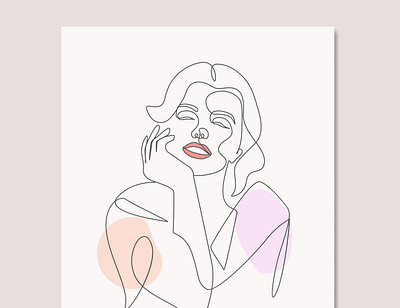 Beauty woman elegant one line art style abstract drawing flat girl graphic design hand drawn illustration line art minimal one line portrait poster smiling vector