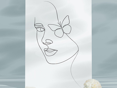 Woman with butterfly elegant line art drawing