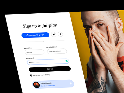 fairplay - sign up form form google isometric log in minimal sign up sign up form yellow