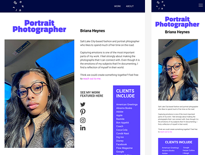 Photographer Portfolio - About Page about about page branding design header hero photography portfolio ui web design