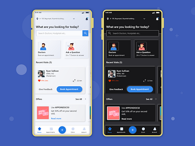 Doctor App animation app appointment ask a question booking booking app cards design doctor doctor booking dribbleshot ios location mpandaarts mpandaphotos offers ui ux ux design