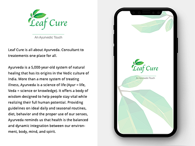 Leaf cure. An Ayurved touch app branding cure logo medical ui ux