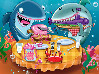 Submarine Sandwich illustration kids magazine painter photoshop shark undersea