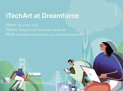 Illustration for iTechArt at Dreamforce charachter charachter design design dreamforce graphic art illustration illustration art itechart salesforce social campaign texture