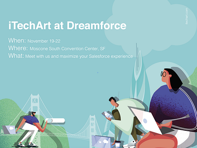 Illustration for iTechArt at Dreamforce charachter charachter design design dreamforce graphic art illustration illustration art itechart salesforce social campaign texture