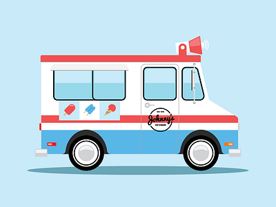 Johnny's Ice Cream Truck! blue cartoon comic icecream icecreamtruck illustrator minimal red retro summer truck vector