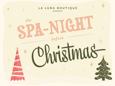 Spa-Night Before Christmas boutique christmas holiday holidays illustration poster spa trees vector