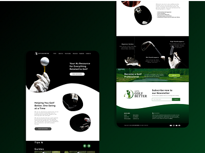 Golf Page black and green dark theme design golf ui web design