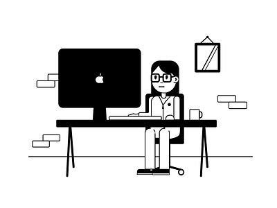 Working from home 🖥 apple black black white busy character computer glasses home illustration illustrator remote télétravail vector wfh working