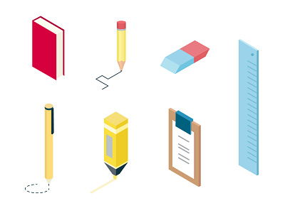 School supplies icon illustration isometric school