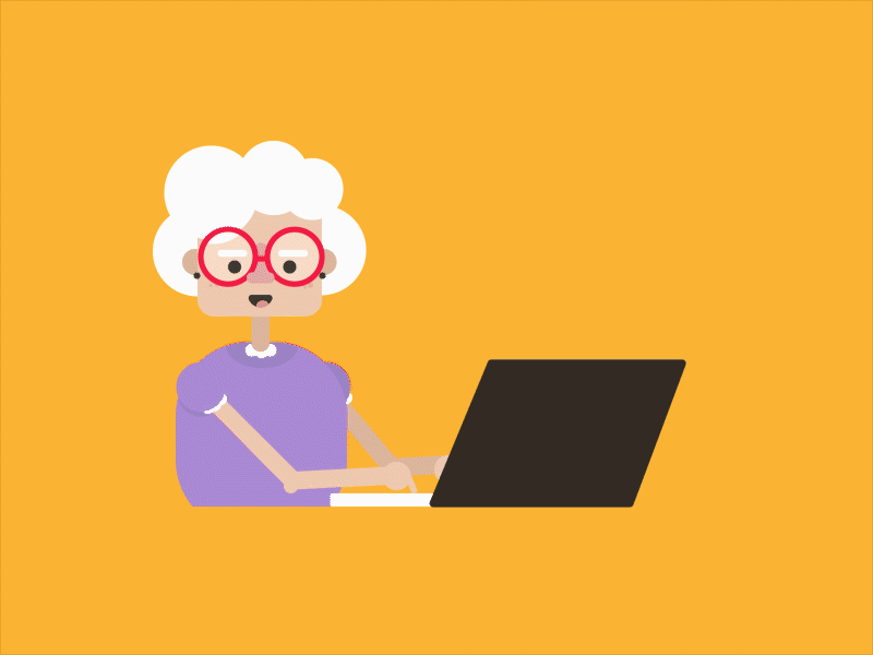 Old Person addict after effects character computer connected design flat illustration illustrator messages motion notification old person taping vector