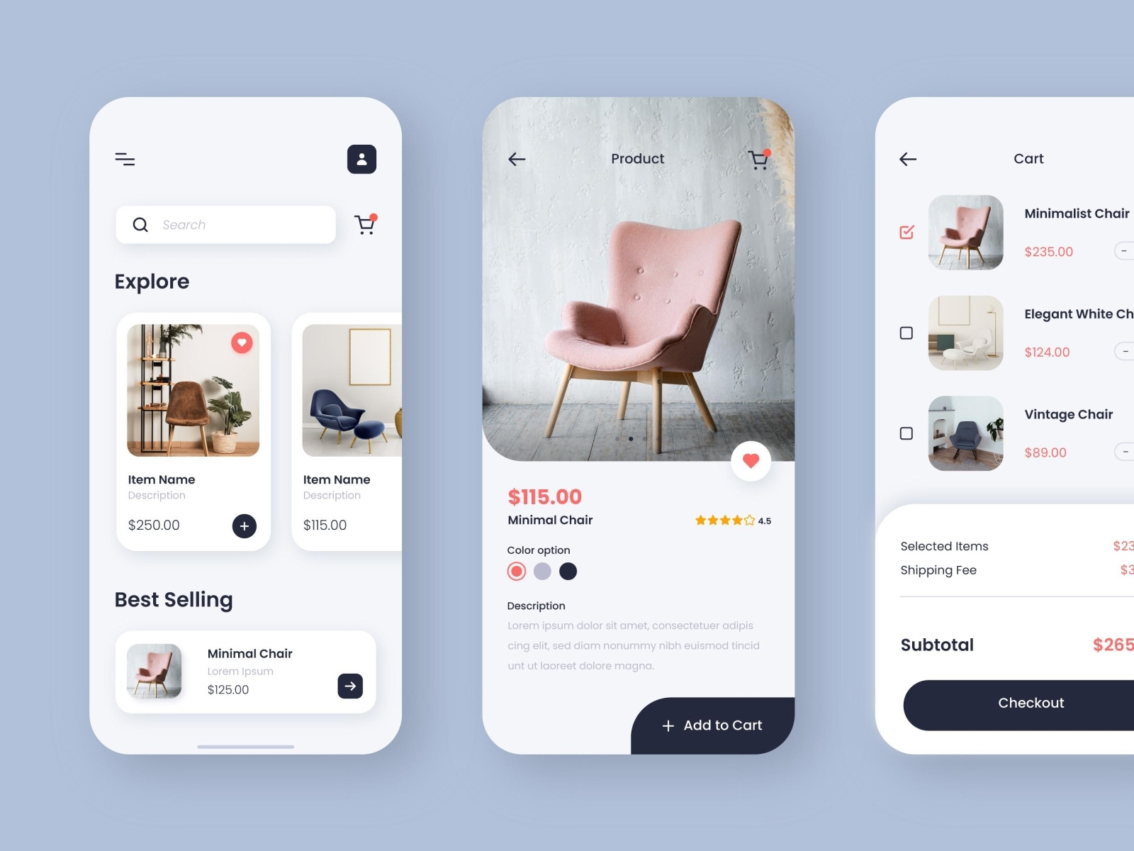 furniture shopping app by Huzaifa Javed on Dribbble