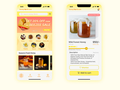 HoneyWorld.com - UI Design for An E-Commerce App app design design thinking e commerce app product design ui ux