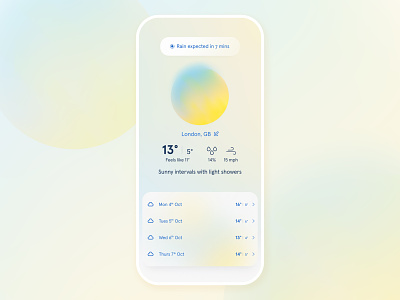 Weather App – Daily UI #37 app clean concept design figma glassmorphism gradient graphic design immersive live minimal mobile product design rain soft sun ui ux weather