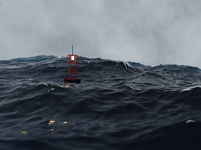 3D Stormy Ocean and Buoy - Blender