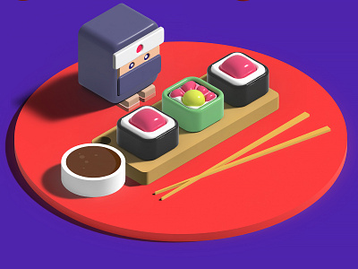 Samurai sushi set 2d 3d 3d art art character design graphic design illustration sushi