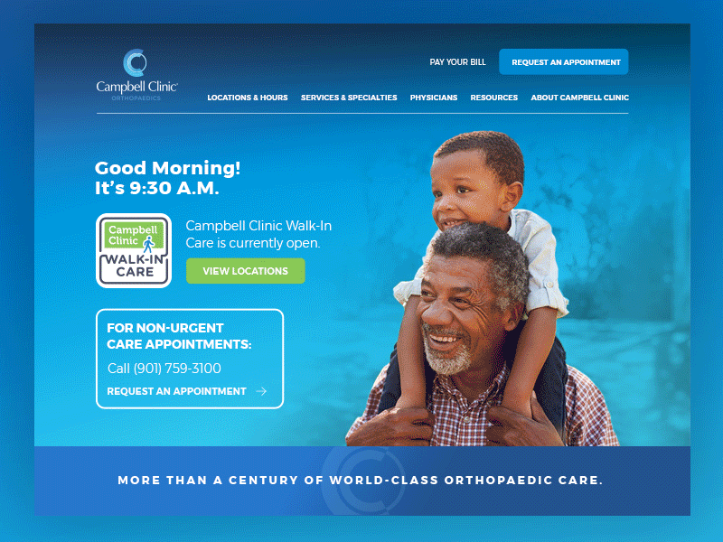 Campbell Clinic home page art direction desktop healthcare memphis ui user interface web design website