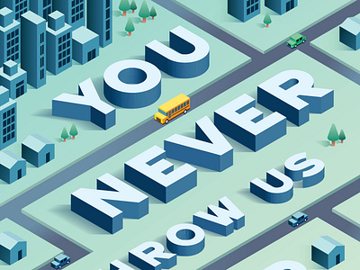 You Never Throw Us Under the Bus Illustration art direction back to schoool bus city illustration isometric typography vector