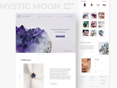 Mystic Moon - Jewelry Landing Page branding crystals design e commerce e commerce website elegant graphic design jewelry web design jewelry website landing page light mode minimalism product design shopping shopping website ui ux web design website website design