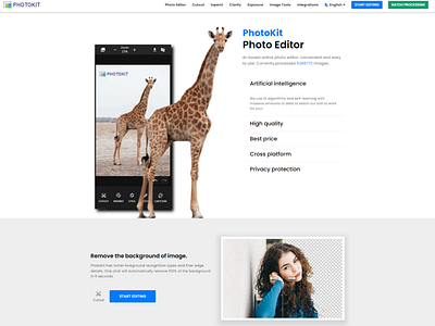 Online photo editing app homepage design